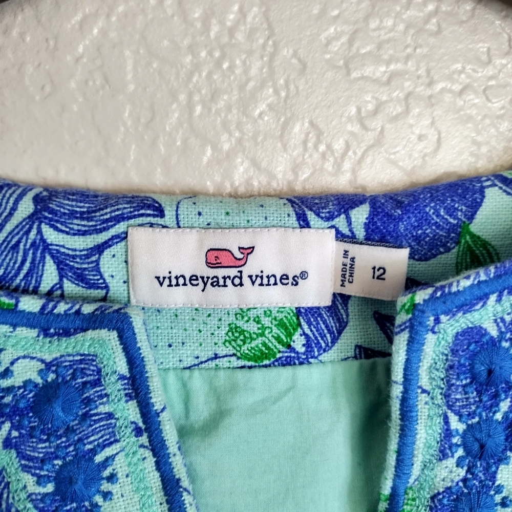 Vineyard Vines Cordia Linen Blend Mini Dress Bird Print Sz 12 - Picture 4 of 9
